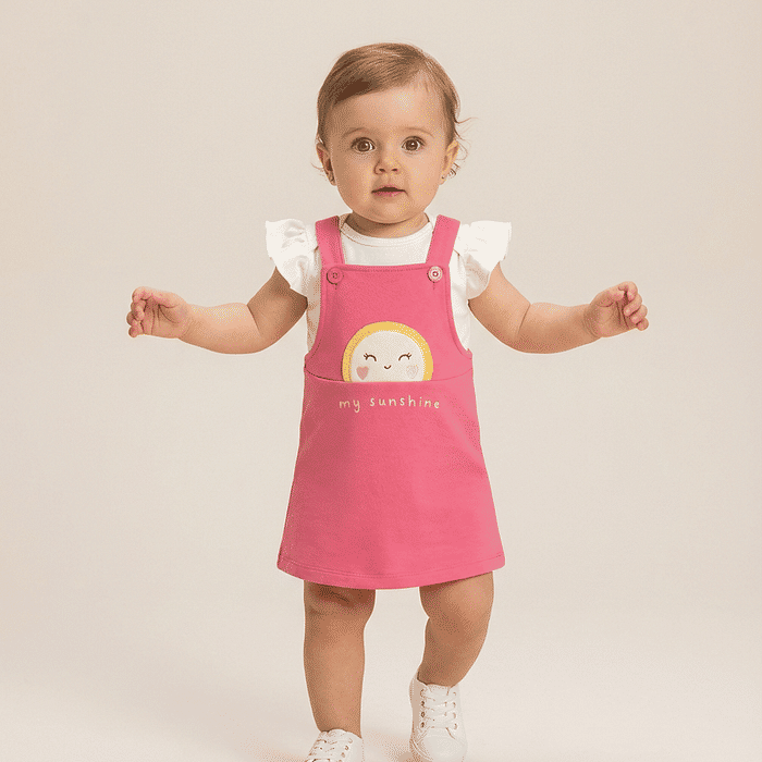 Conjunto bebê body manga curta e salopete my sunshine
