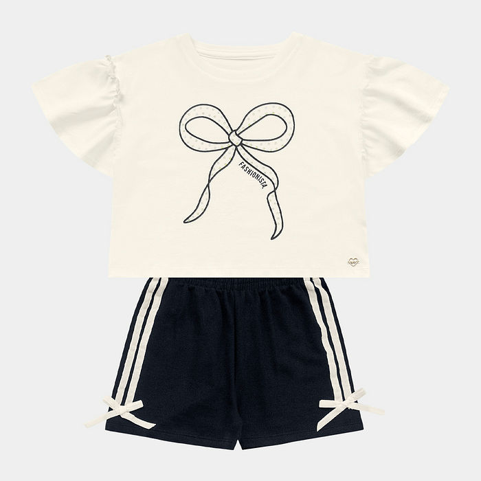 Conjunto blusa de laço e short em moletinho