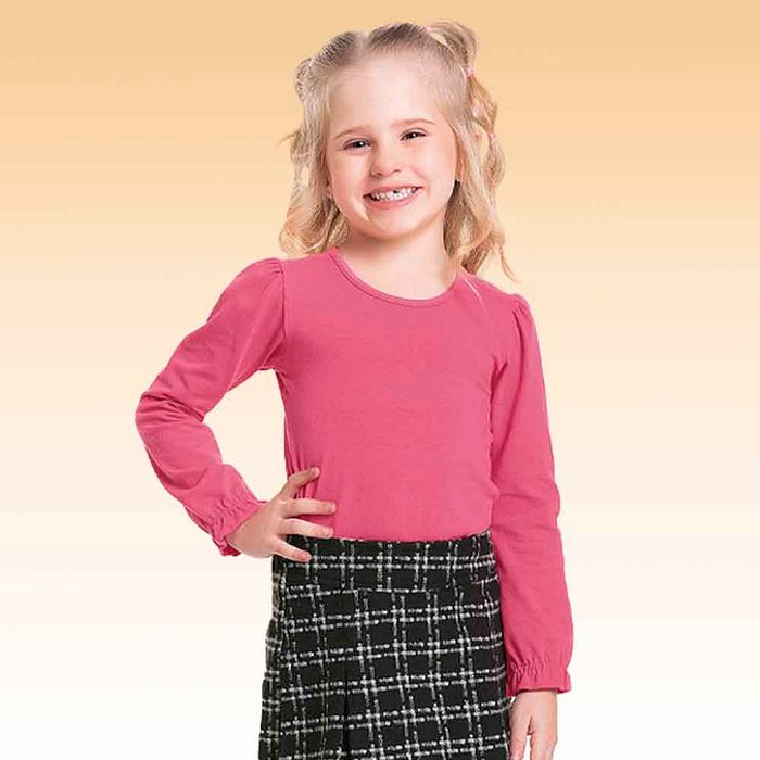 Conjunto blusa manga longa em cotton e short-saia em tecido tweed