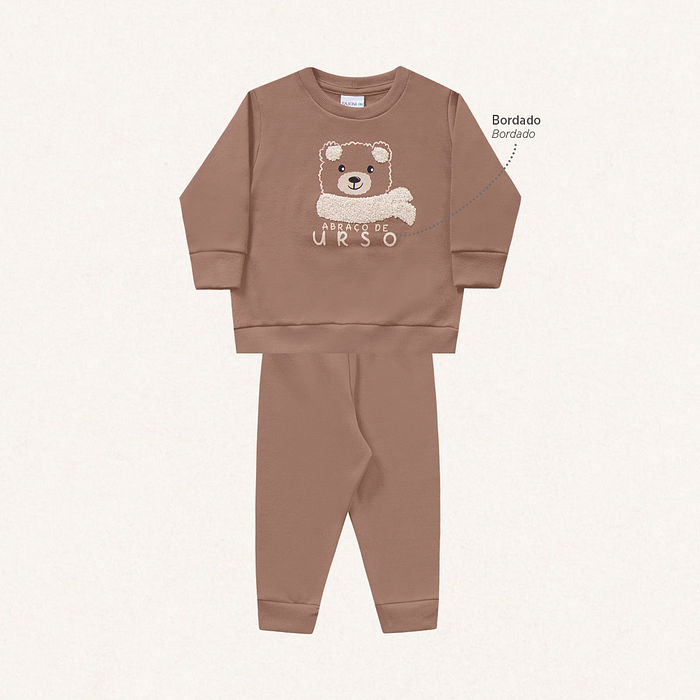 Conjunto blusão e calça em moletom abraço de urso