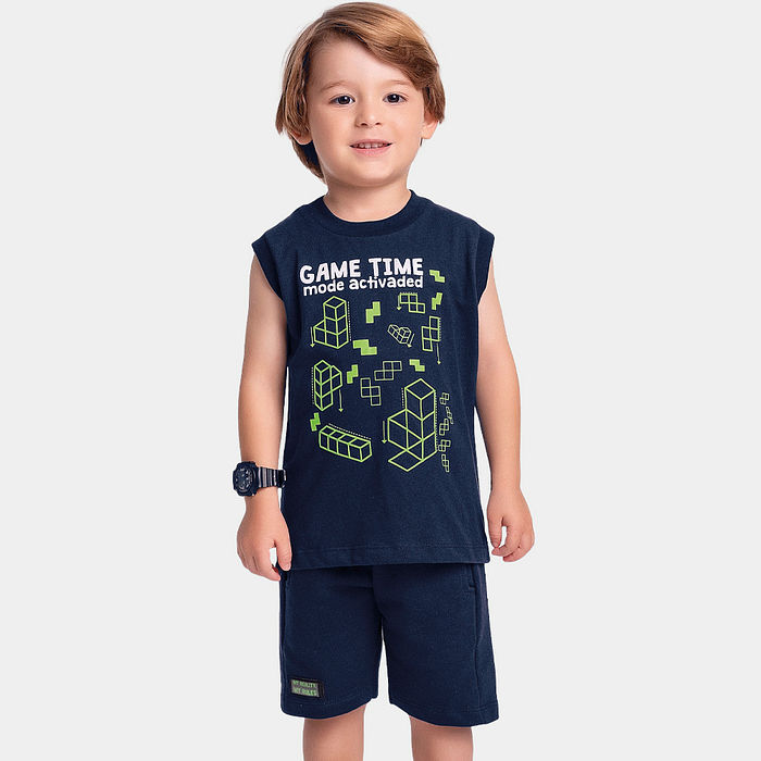 Conjunto regata game time e bermuda em moletinho