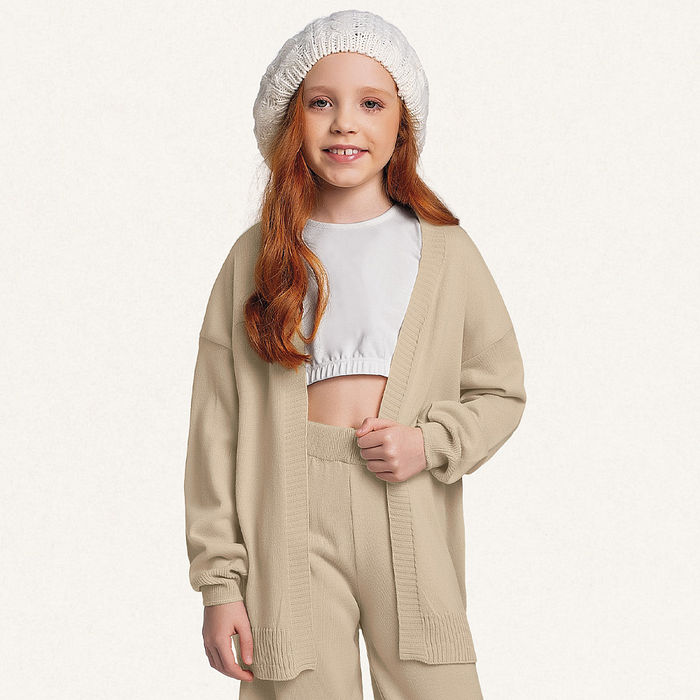 Conjunto top em cotton e casaco aberto em tricot