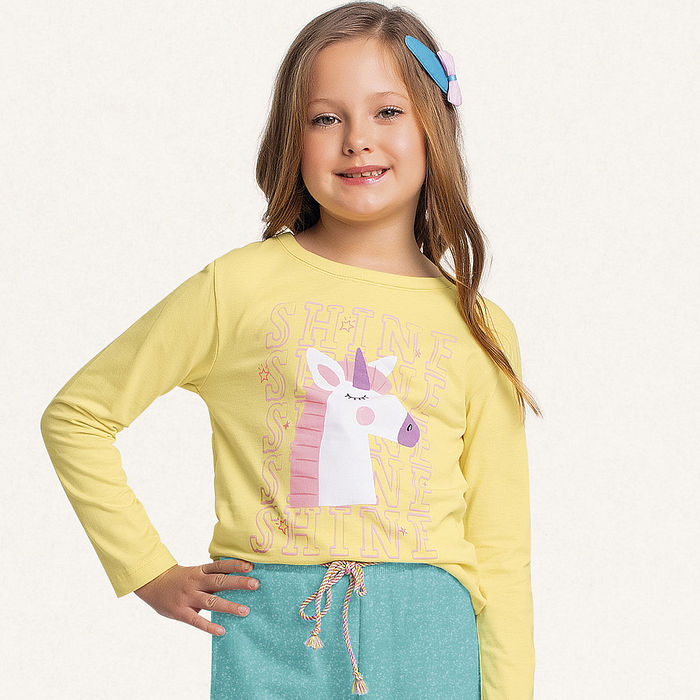 Blusa manga longa em meia malha unicórnio shine