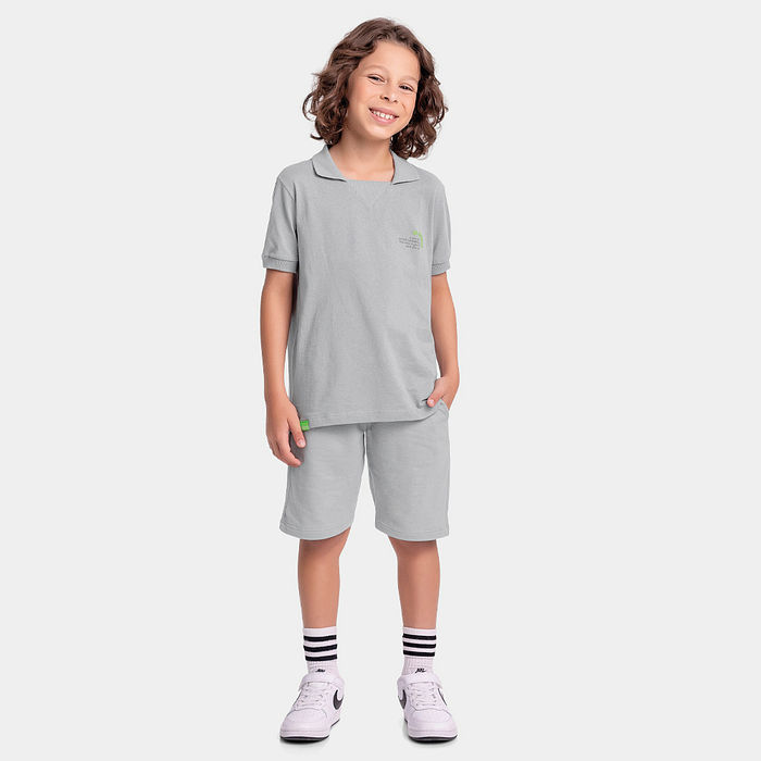 Conjunto camisa polo esporte e bermuda em moletinho