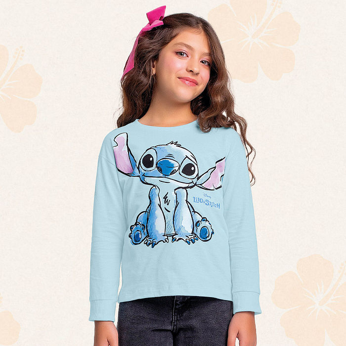 Blusa manga longa em meia malha Lilo & Stitch