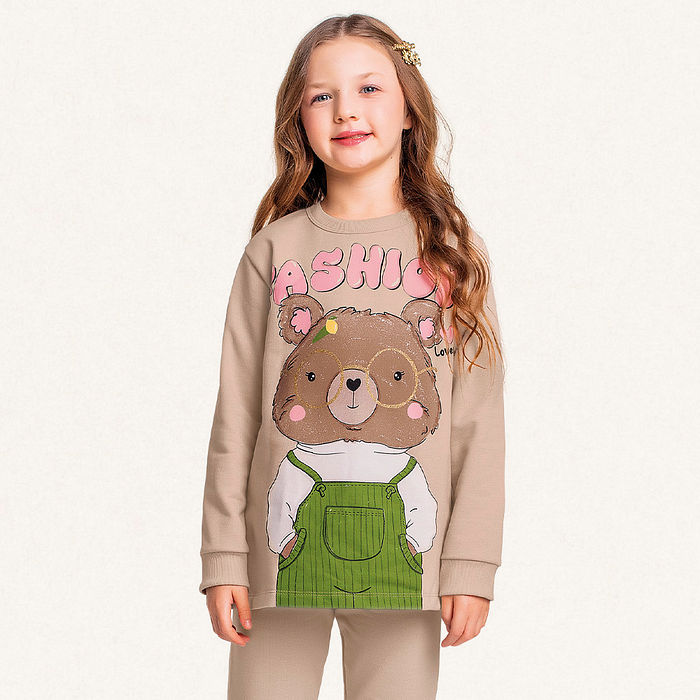 Conjunto blusão e calça em moletom molinê urso