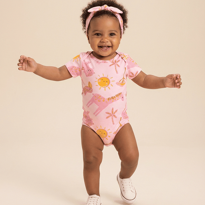 Conjunto body e faixa bebê estampa safari