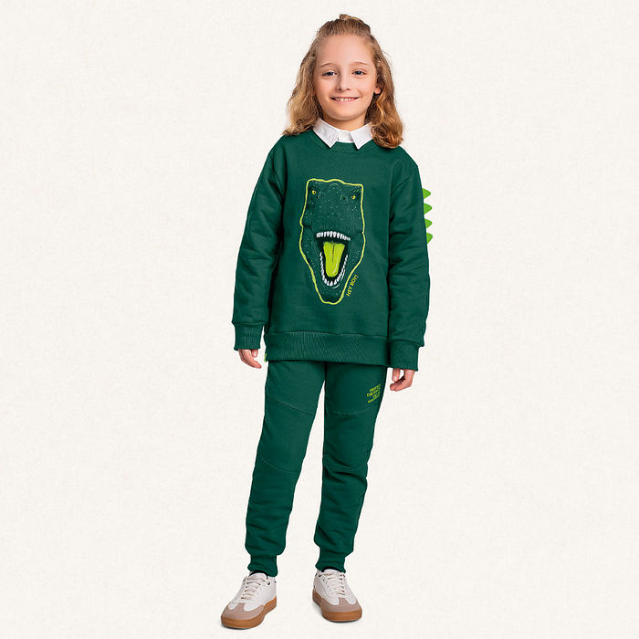 Conjunto blusão e calça em moletom dinossauro