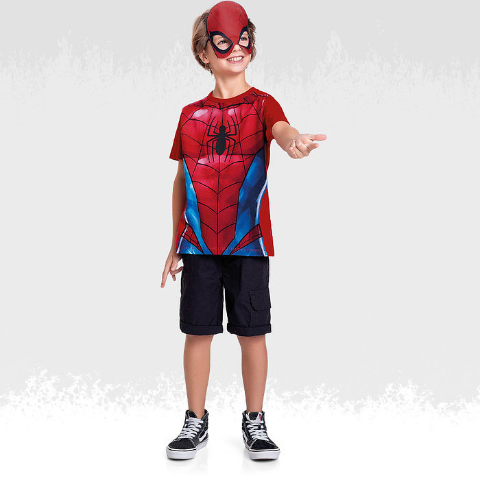 Camiseta em meia malha homem-aranha com mascara