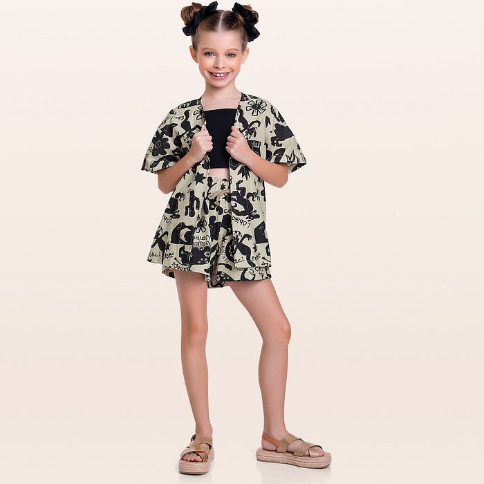 Conjunto kimono, top e short folclore