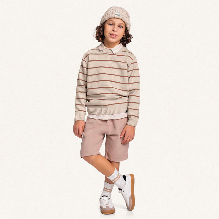 Casaco fechado em tricot listrado