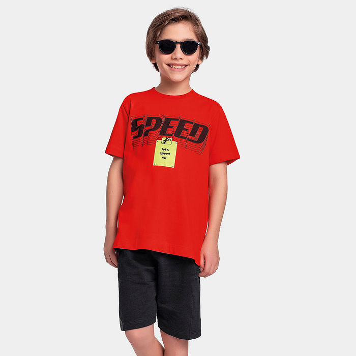 Conjunto camiseta speed com silk 3D e bermuda moletinho com bolso