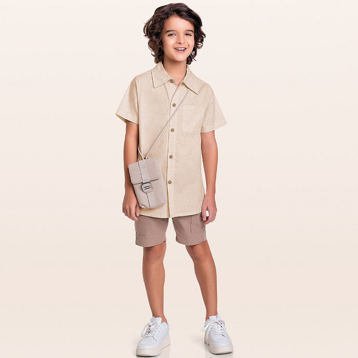 Camisa com bolso e botões em tecido Biarritz