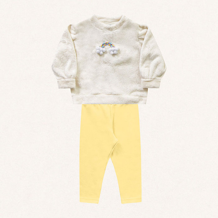 Conjunto blusão em tecido fleece e legging em molecotton arco-íris