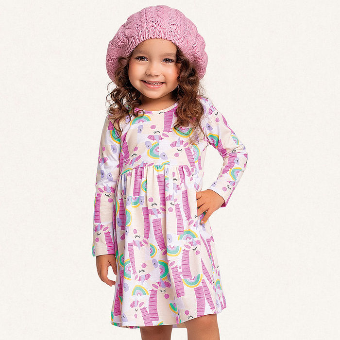 Vestido em meia malha unicórnio