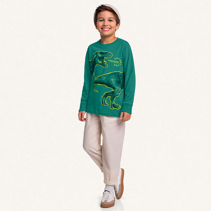 Camiseta manga longa em meia malha dino