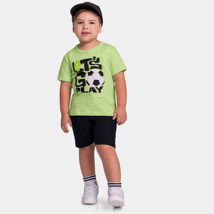 Conjunto camiseta futebol e bermuda em moletinho