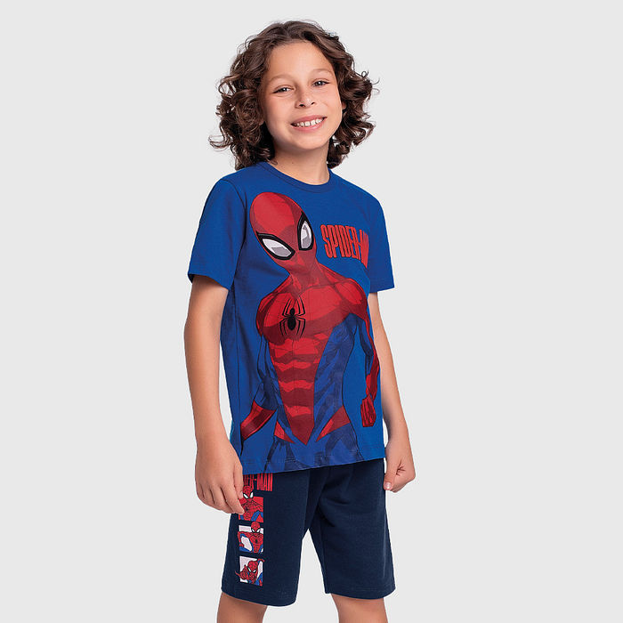 Conjunto camiseta e bermuda em moletinho spider-man