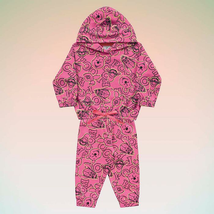 Conjunto blusão com capuz e calça em moletom ursinho pooh