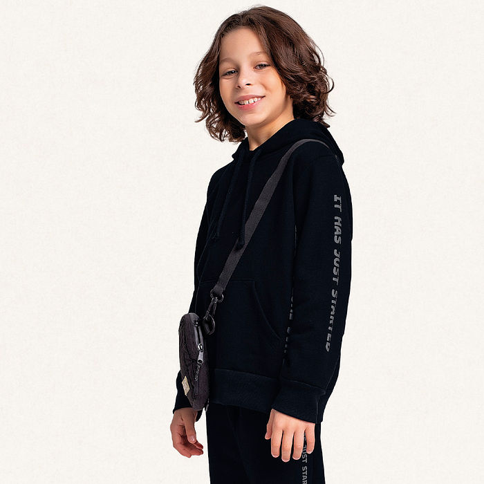 Conjunto blusão com capuz e calça em moletom letterings