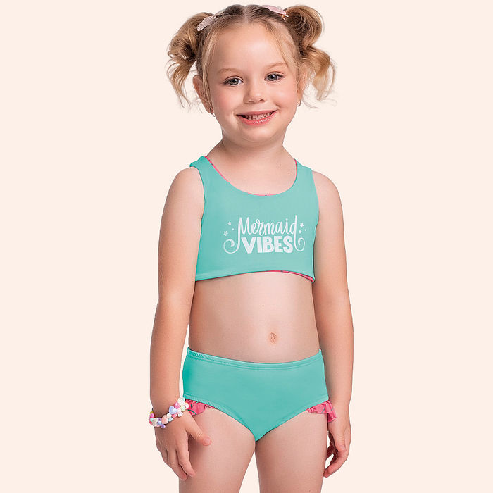 Conjunto biquíni top dupla face sublimado e calcinha com forro em cotton poliéster