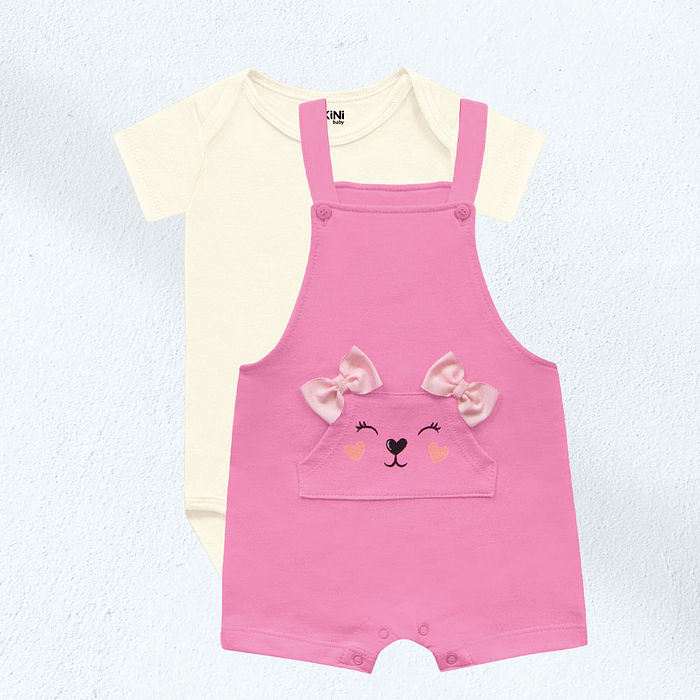 Conjunto body manga curta e macacão com botão de pressão