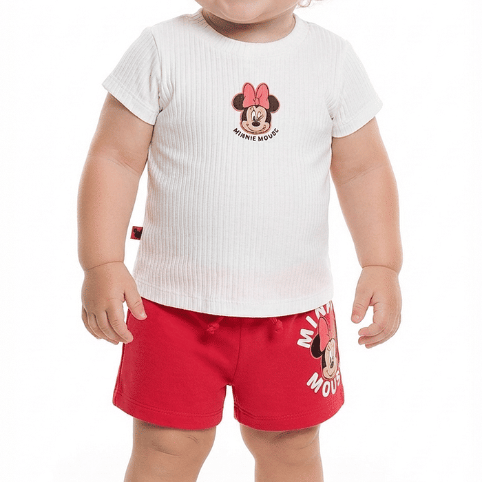 Conjunto blusa em cotton flamê e shorts minnie