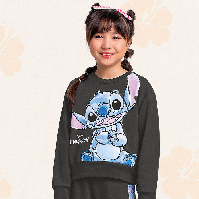 Conjunto blusão e calça em moletom Lilo & Stitch