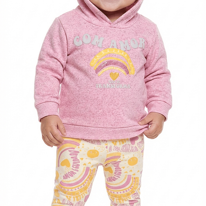 Conjunto blusão com capuz em molecotton linho e legging em molecotton