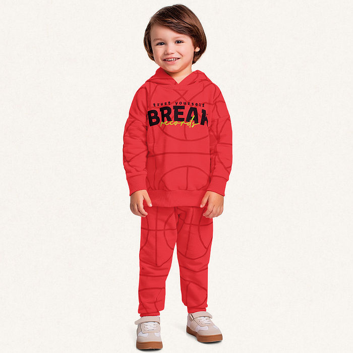 Conjunto blusão com capuz e calça em moletom basquete