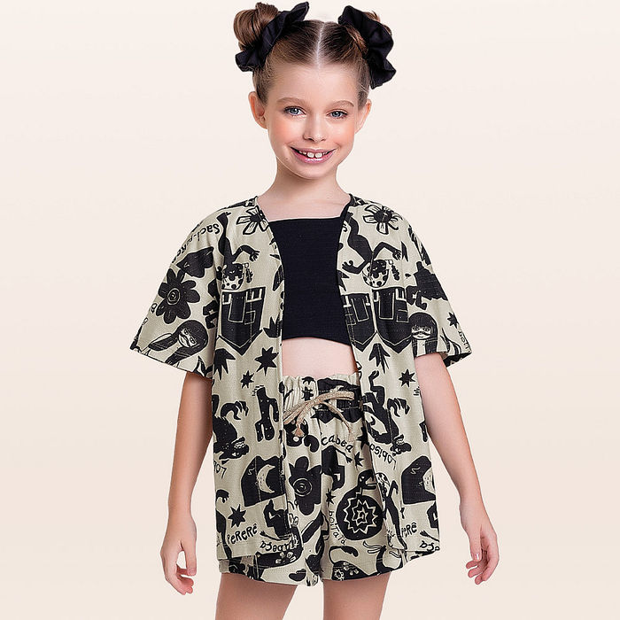 Conjunto kimono, top e short folclore