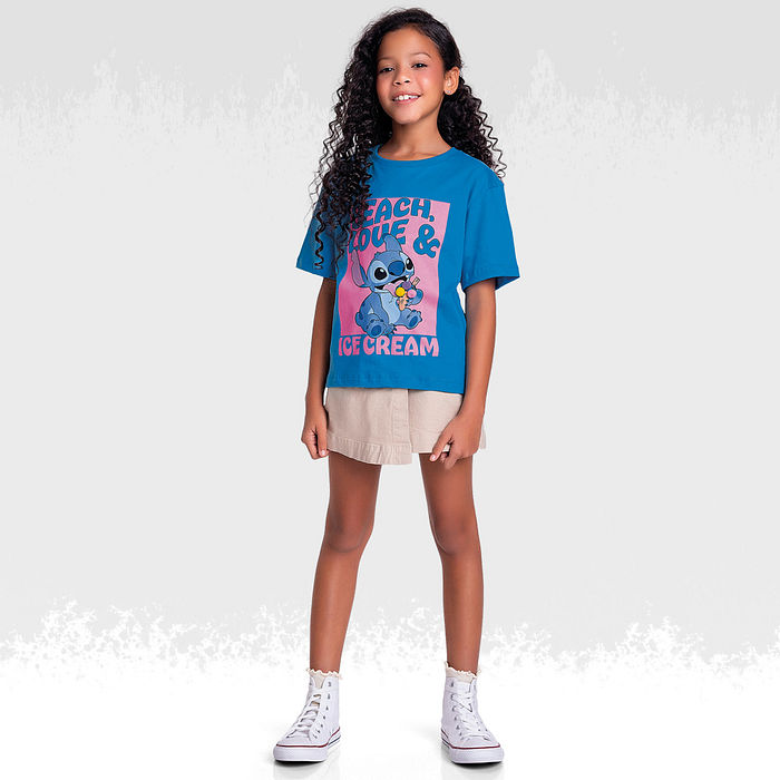 Blusa meia malha Lilo & Stitch