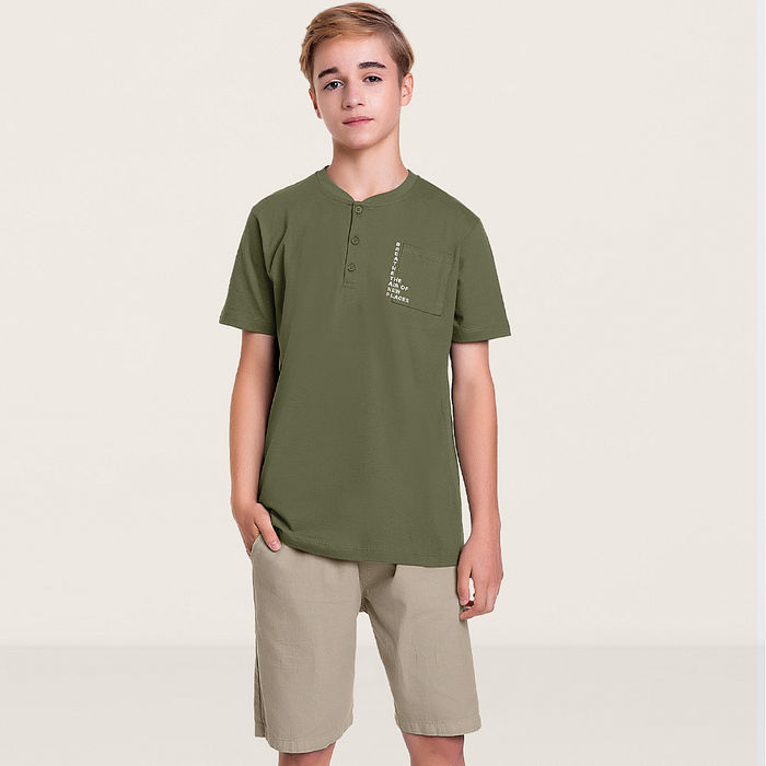 Conjunto camiseta com gola juvenil e short liso