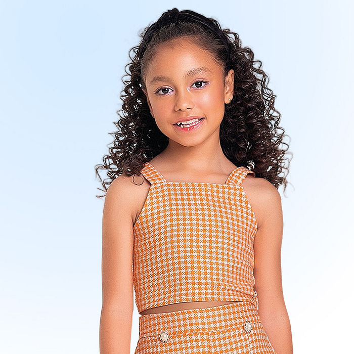 Conjunto regata cropped e short em tecido ruka maquineta