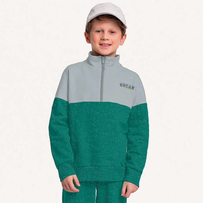 Conjunto blusão com zíper e calça em moletom molinê break