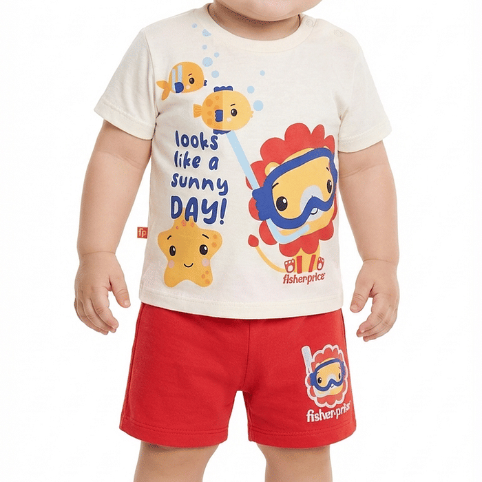 Conjunto camiseta fundo do mar com short moletinho