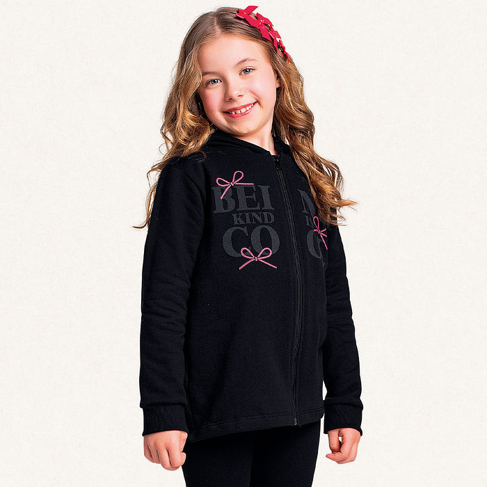 Conjunto jaqueta com capuz em moletom e legging em molecotton lacinhos