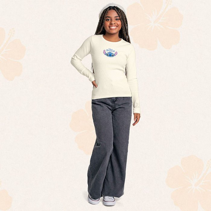 Blusa manga longa em ribana Lilo & Stitch mini