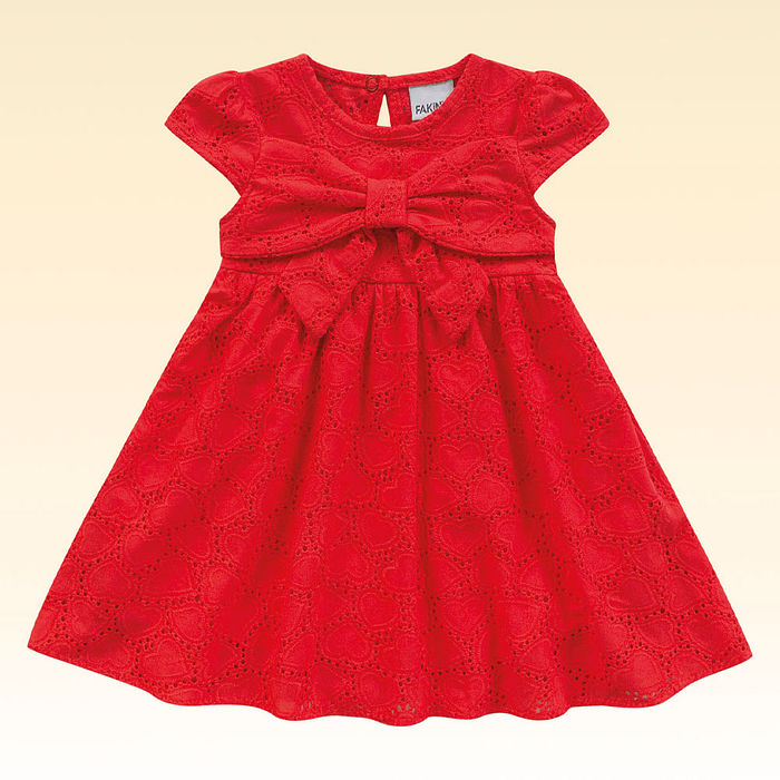 Vestido em laise com elastico na cintura e laço