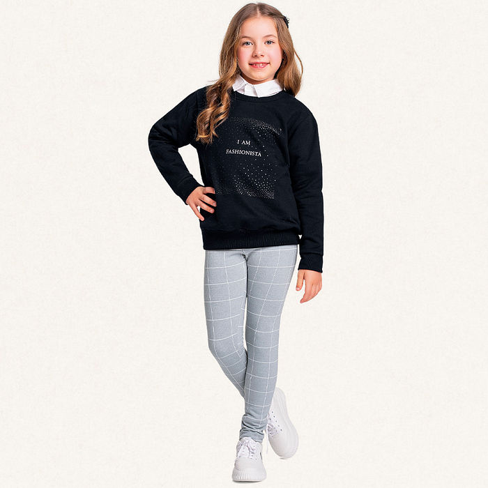 Conjunto blusão em moletom e legging xadrez em molecotton molinê fashionista