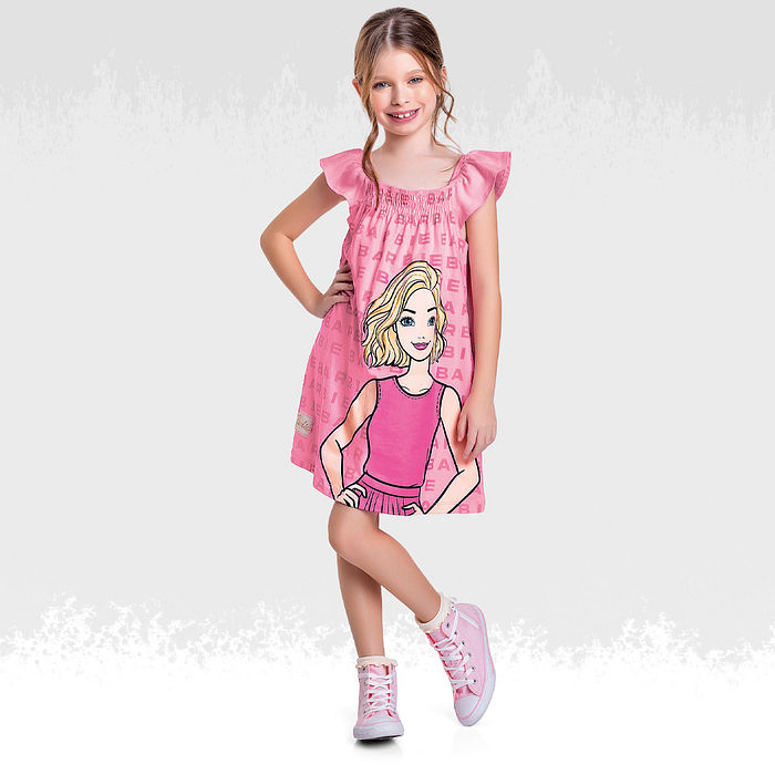 Vestido em meia malha barbie