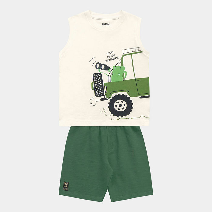 Conjunto regata adventure e bermuda em moletinho flamê