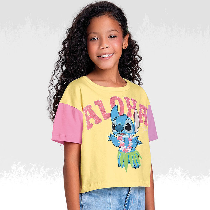 Blusa em meia malha aloha lilo stitch