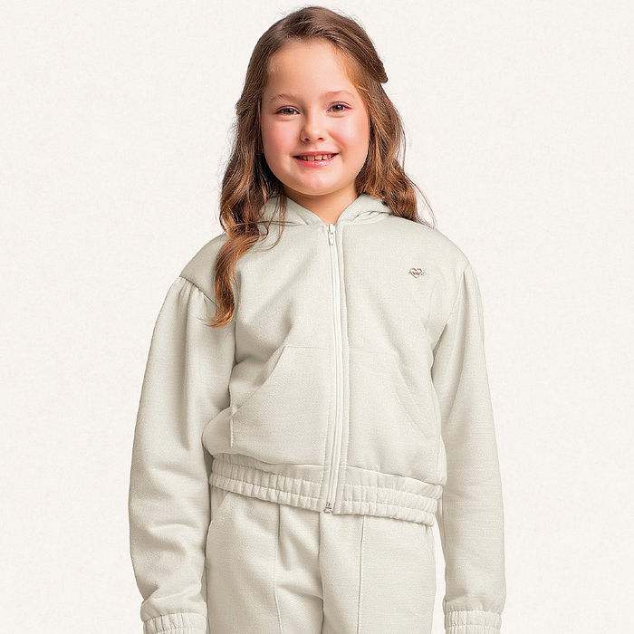 Jaqueta com capuz com elástico em moletom lurex