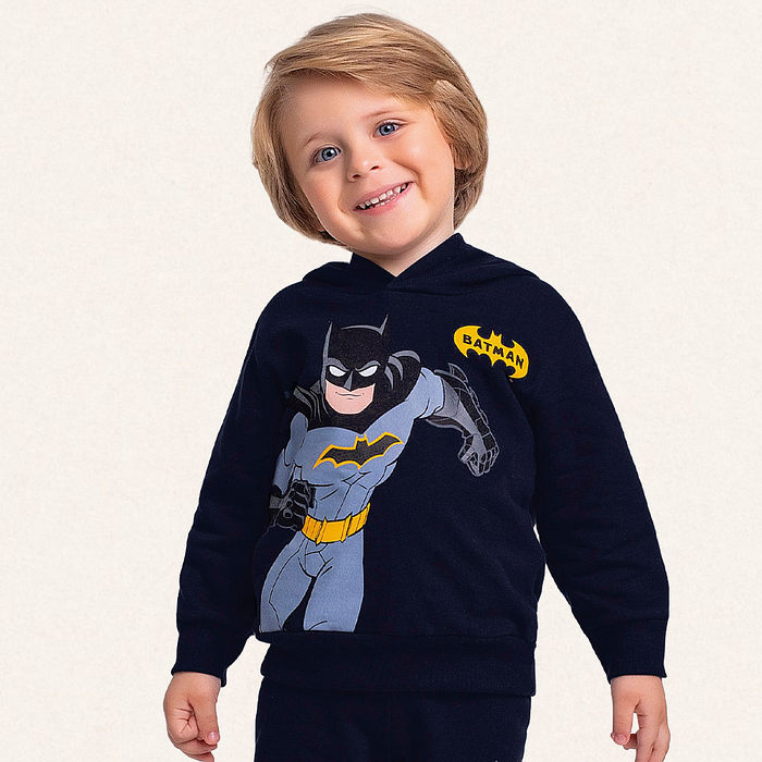 Conjunto blusão com capuz e calça em moletom Batman