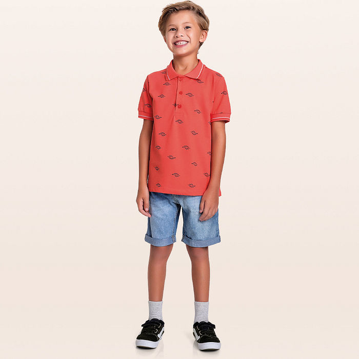 Camisa polo em meia malha piquet dinossauro