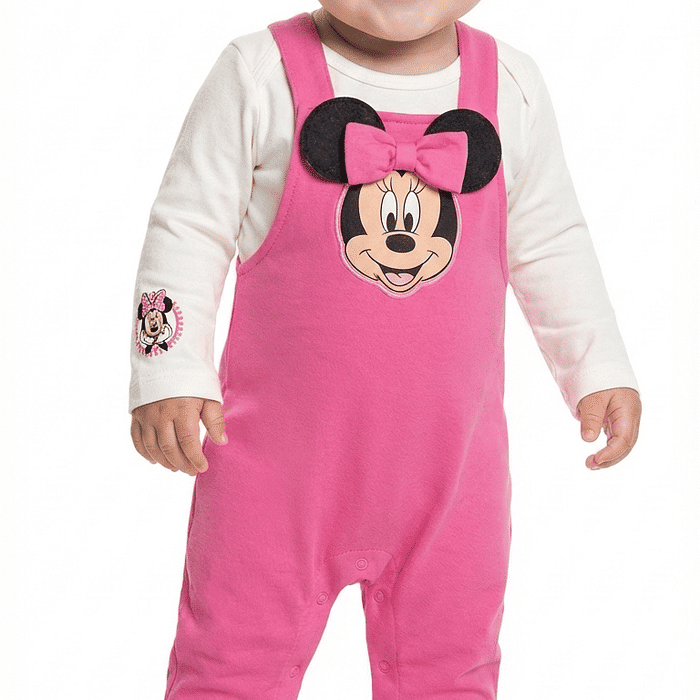 Conjunto body manga longa e macacão Minnie