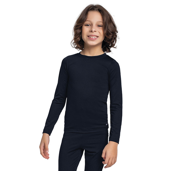 Blusa manga longa e gola redonda em malha térmica unissex