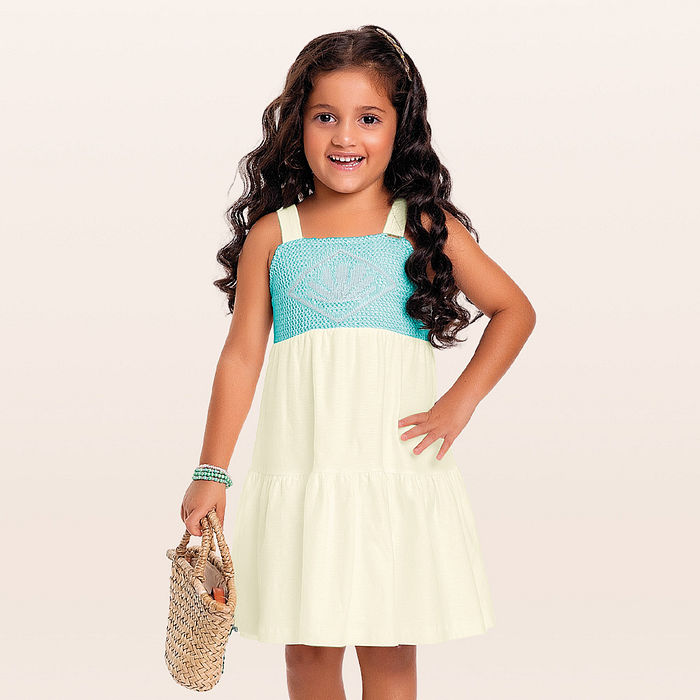 Vestido em cotton flamê detalhe tricot