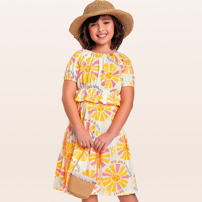 Conjunto blusa e saia midi sol